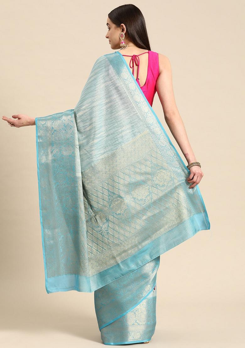 Blue Printed Tissue Silk Saree