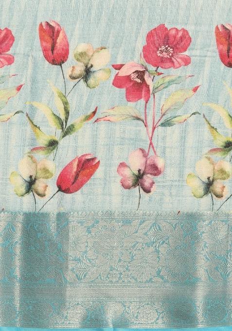 Blue Printed Tissue Silk Saree