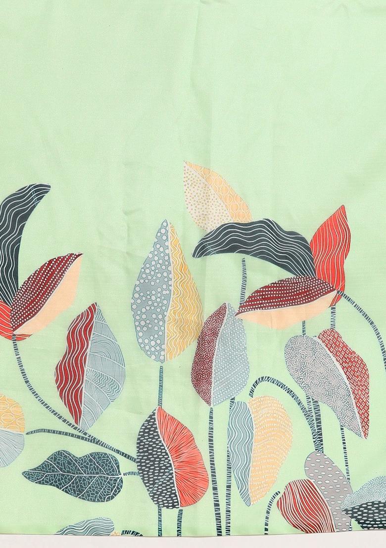 Green Printed Silk Blend Saree