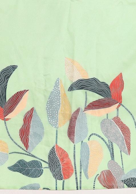 Green Printed Silk Blend Saree