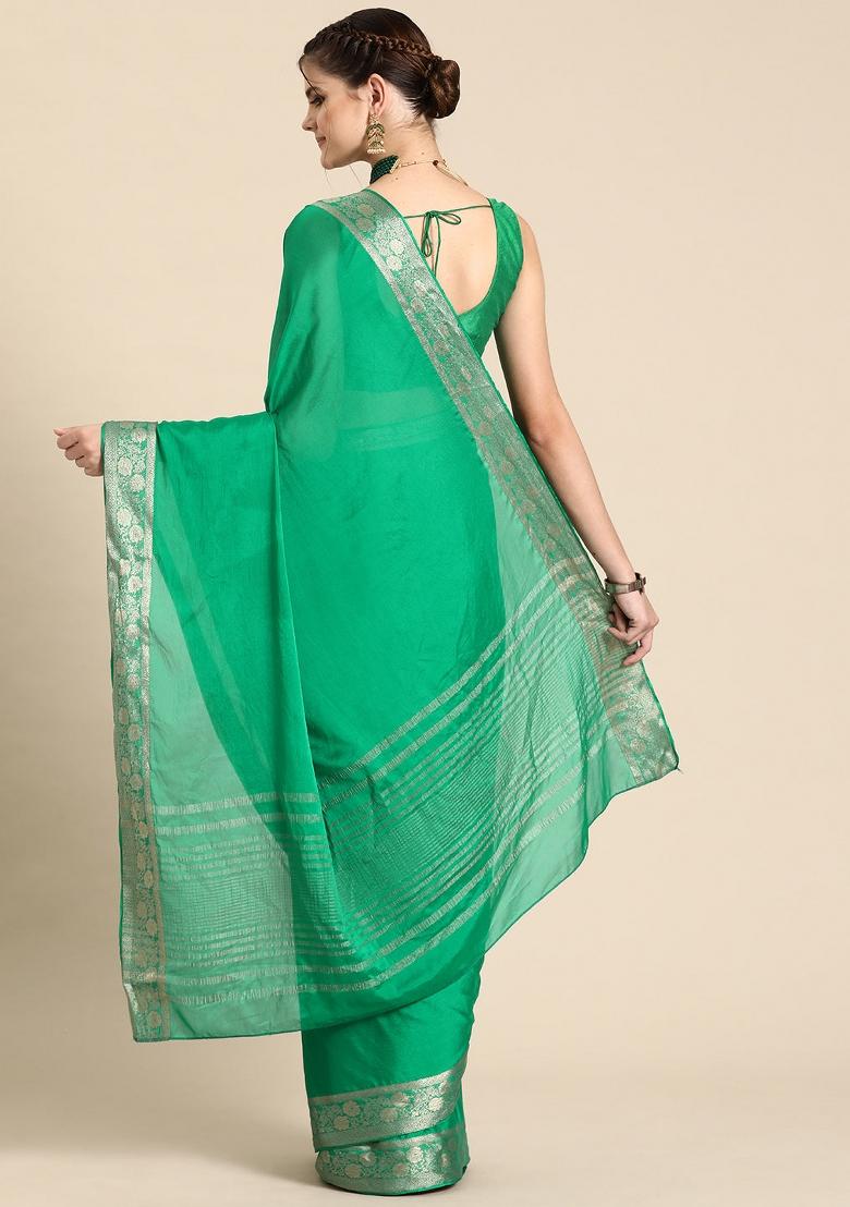 Green Solid Pure Viscose Chinon Saree