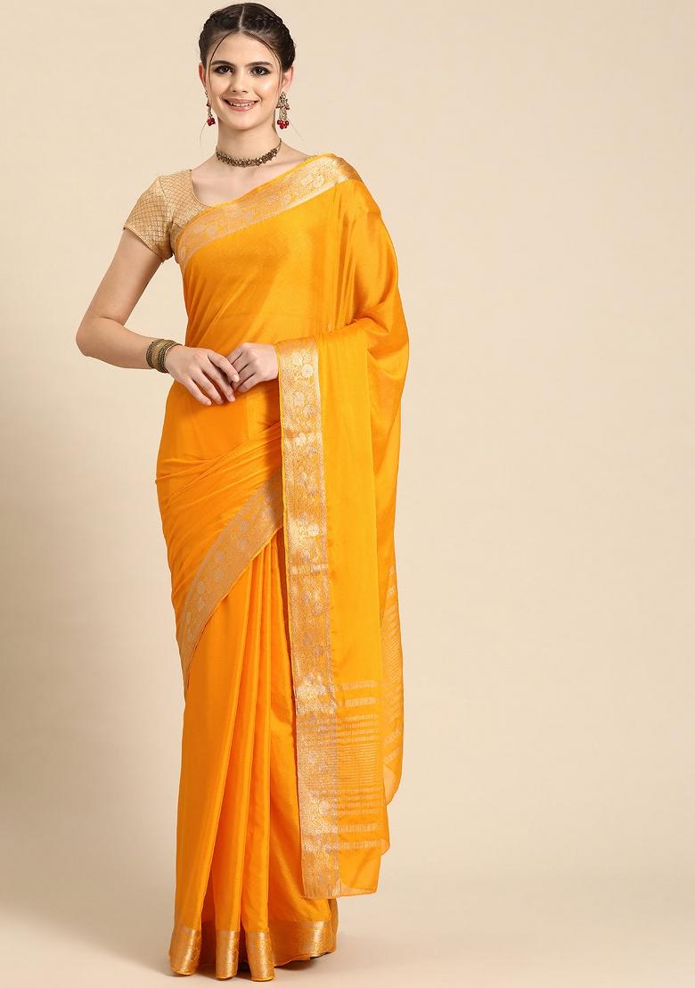 Yellow Solid Pure Viscose Chinon Saree