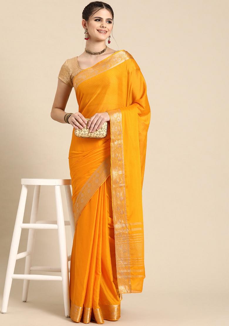 Yellow Solid Pure Viscose Chinon Saree