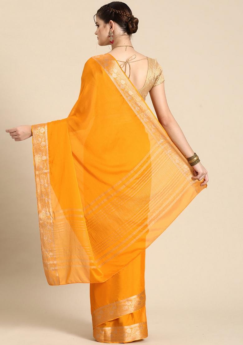 Yellow Solid Pure Viscose Chinon Saree