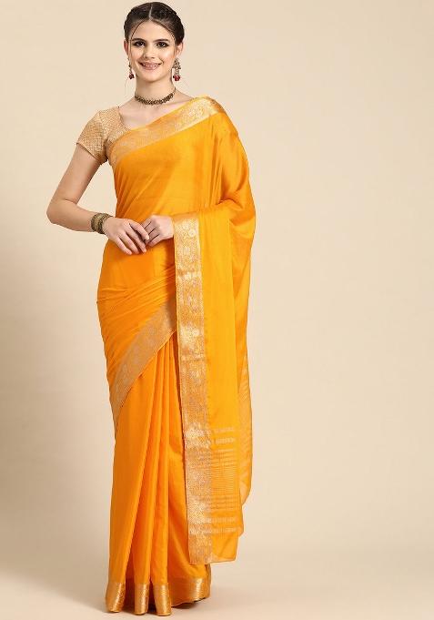 Yellow Solid Pure Viscose Chinon Saree