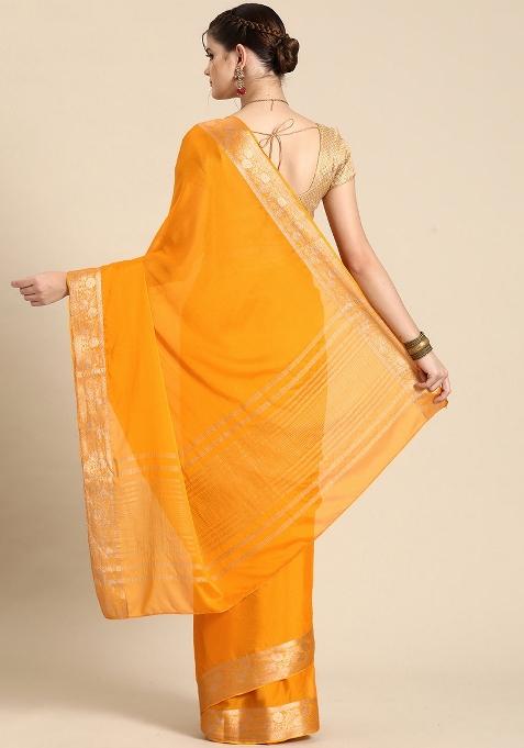 Yellow Solid Pure Viscose Chinon Saree