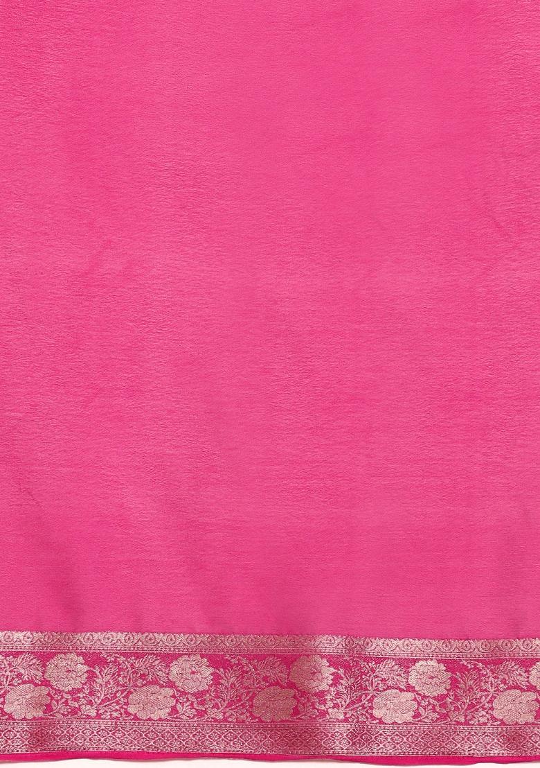 Pink Solid Pure Viscose Chinon Saree