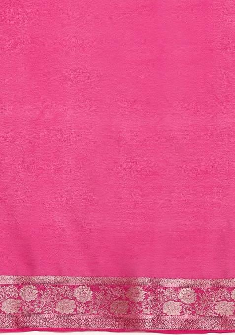 Pink Solid Pure Viscose Chinon Saree