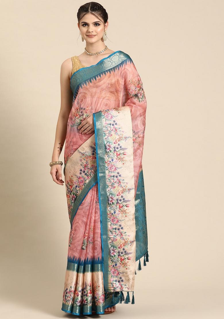 Pink Printed Kanjeevaram Silk Saree