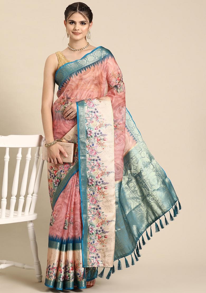 Pink Printed Kanjeevaram Silk Saree