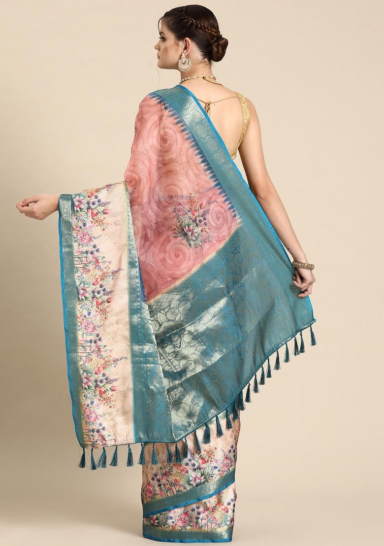 Pink Printed Kanjeevaram Silk Saree