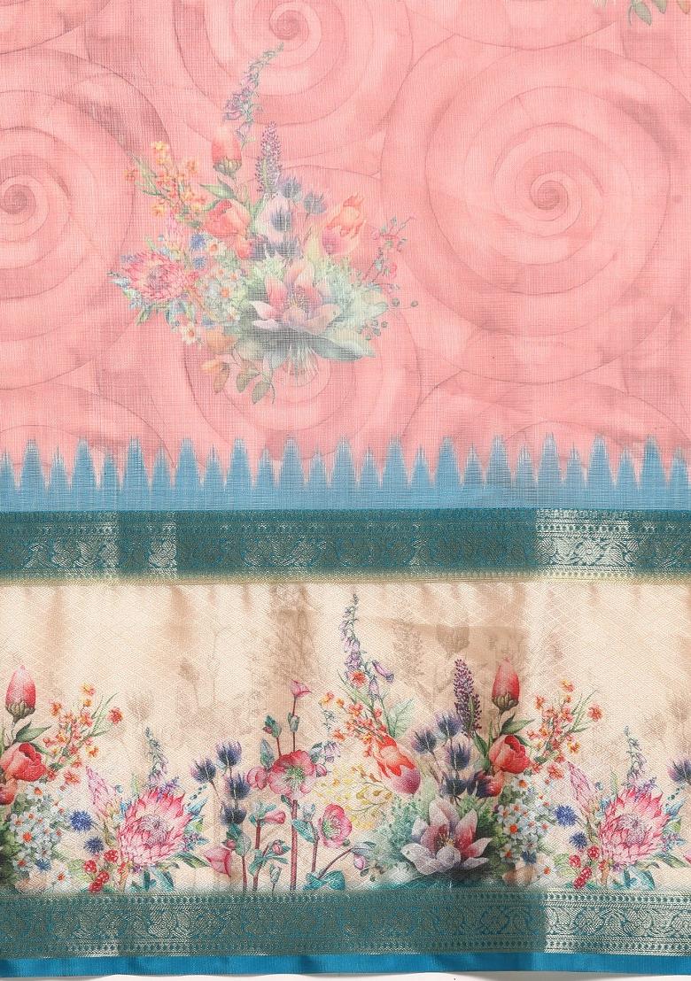 Pink Printed Kanjeevaram Silk Saree