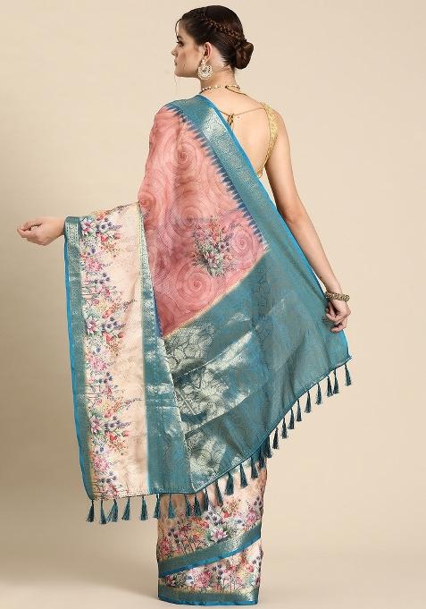 Pink Printed Kanjeevaram Silk Saree