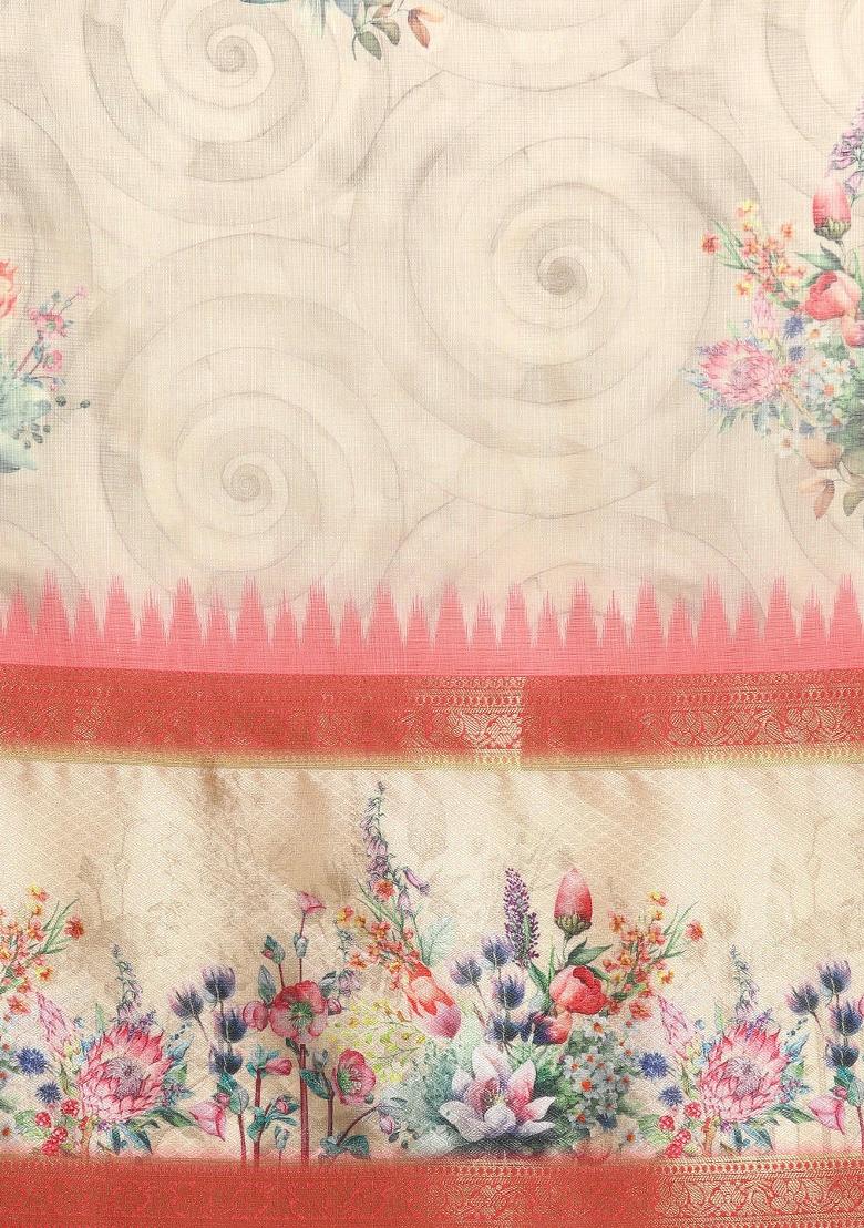 Peach Printed Kanjeevaram Silk Saree