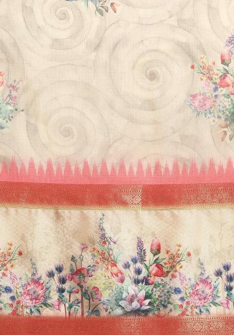 Peach Printed Kanjeevaram Silk Saree