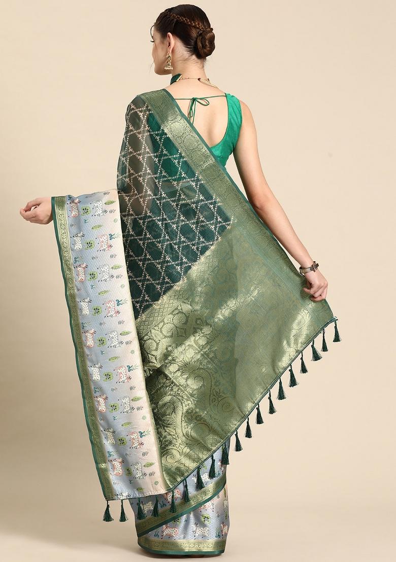 Green Printed Kanjeevaram Silk Saree