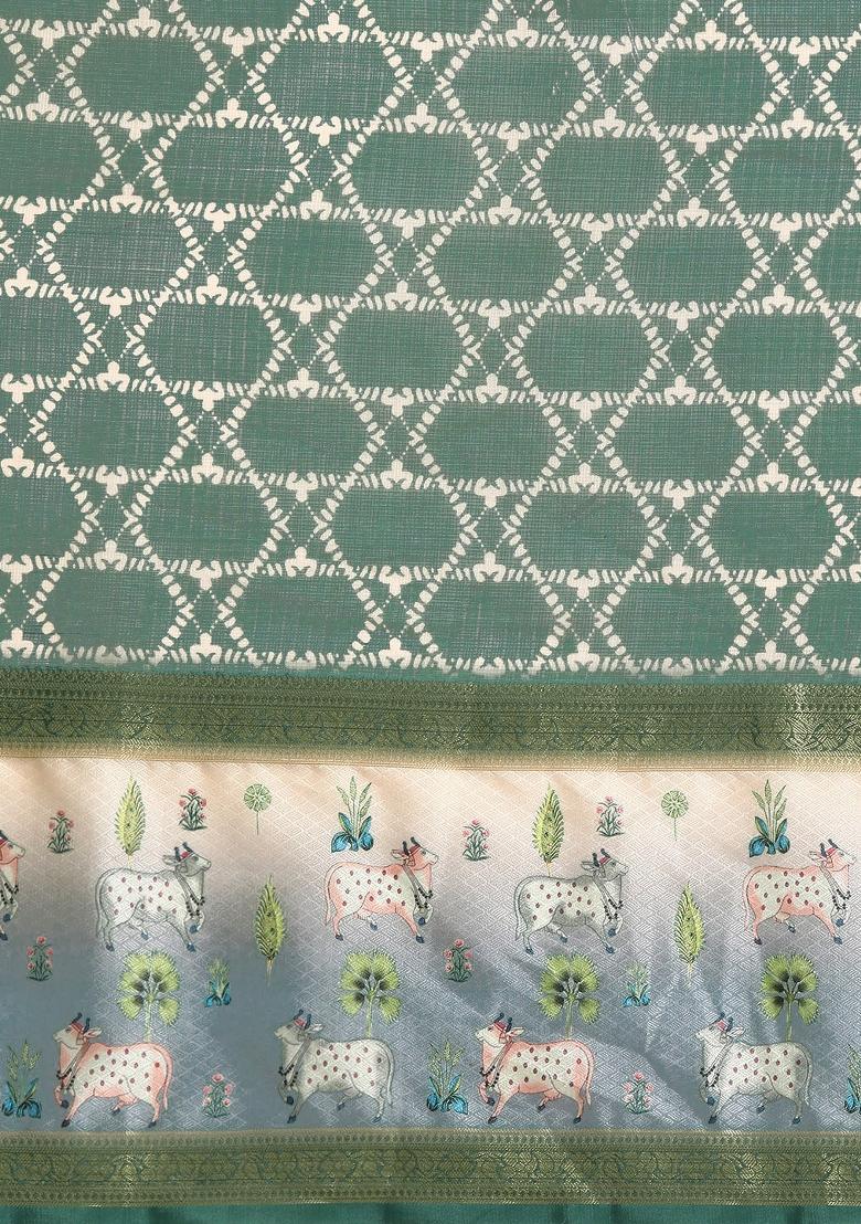 Green Printed Kanjeevaram Silk Saree