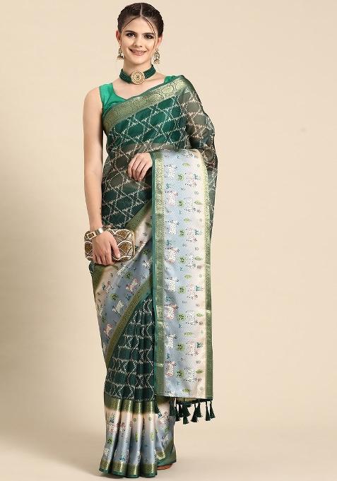 Green Printed Kanjeevaram Silk Saree