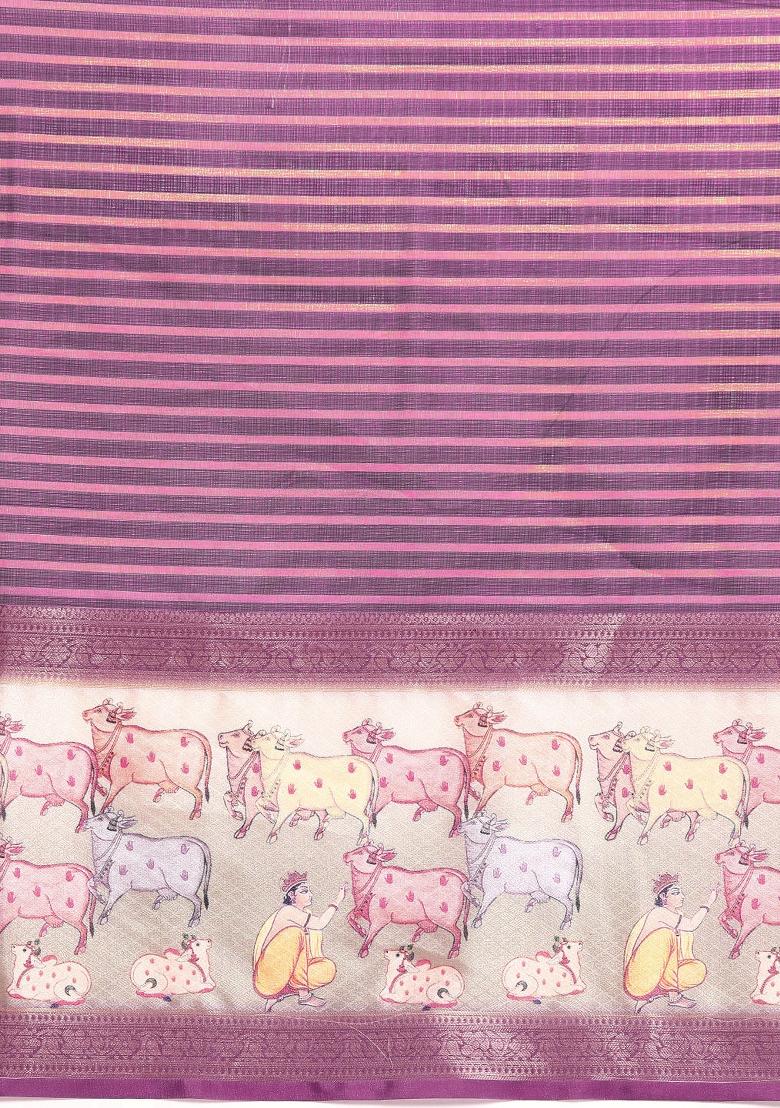 Purple Printed Kanjeevaram Silk Saree