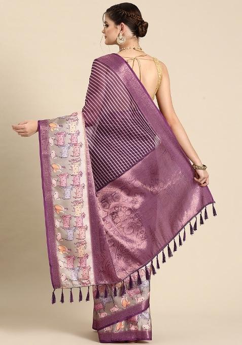 Purple Printed Kanjeevaram Silk Saree