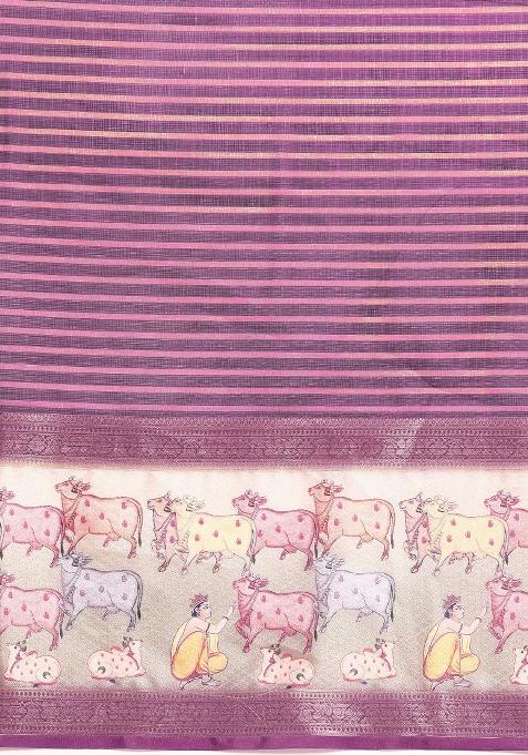 Purple Printed Kanjeevaram Silk Saree