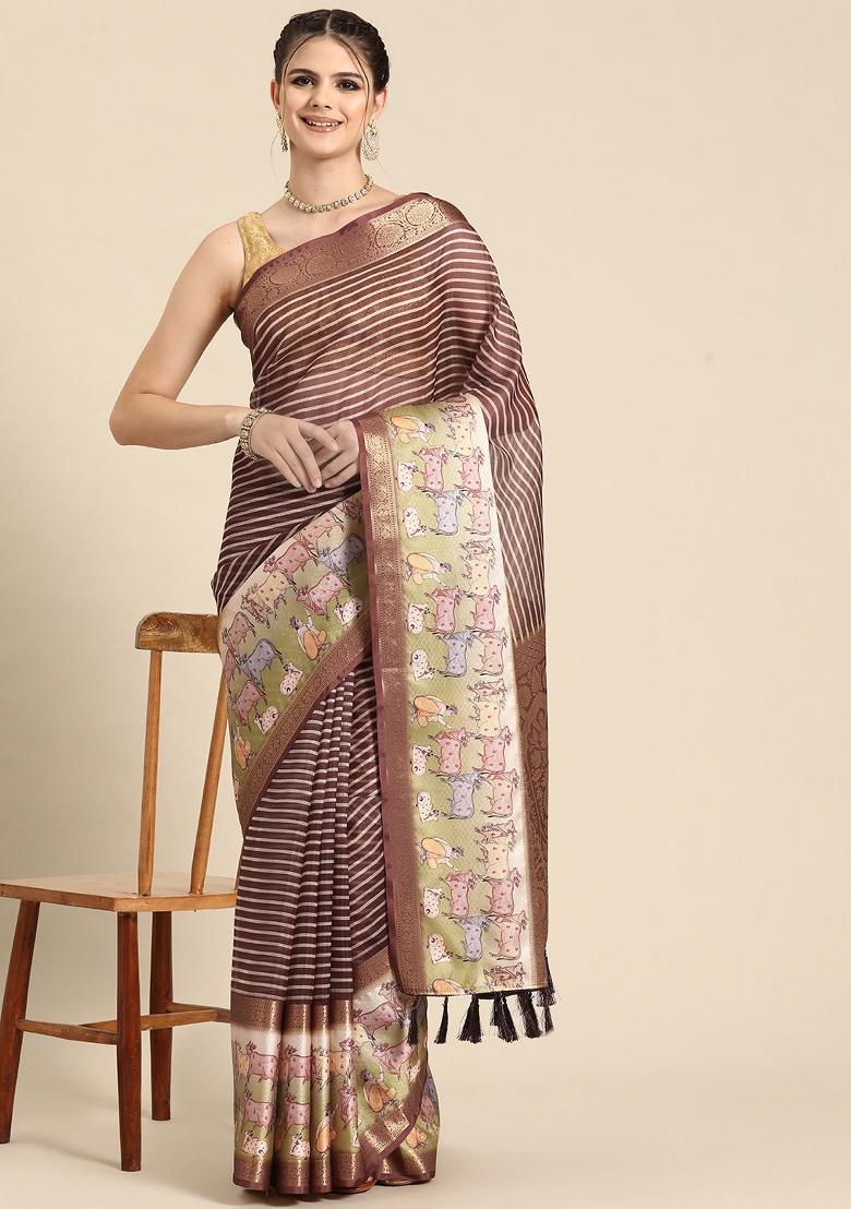 Maroon Printed Kanjeevaram Silk Saree