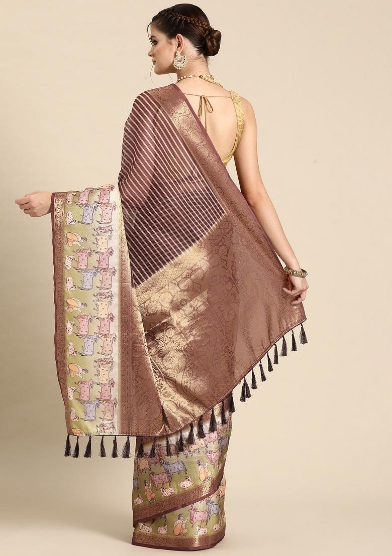 Maroon Printed Kanjeevaram Silk Saree