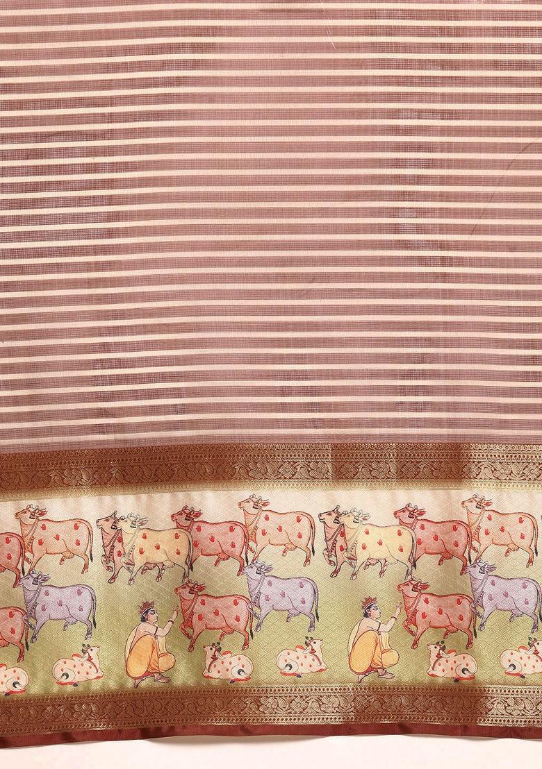 Maroon Printed Kanjeevaram Silk Saree