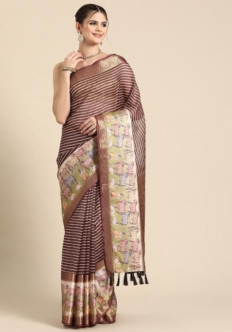 Maroon Printed Kanjeevaram Silk Saree