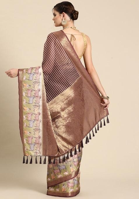 Maroon Printed Kanjeevaram Silk Saree