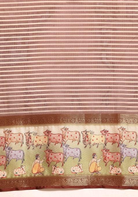 Maroon Printed Kanjeevaram Silk Saree