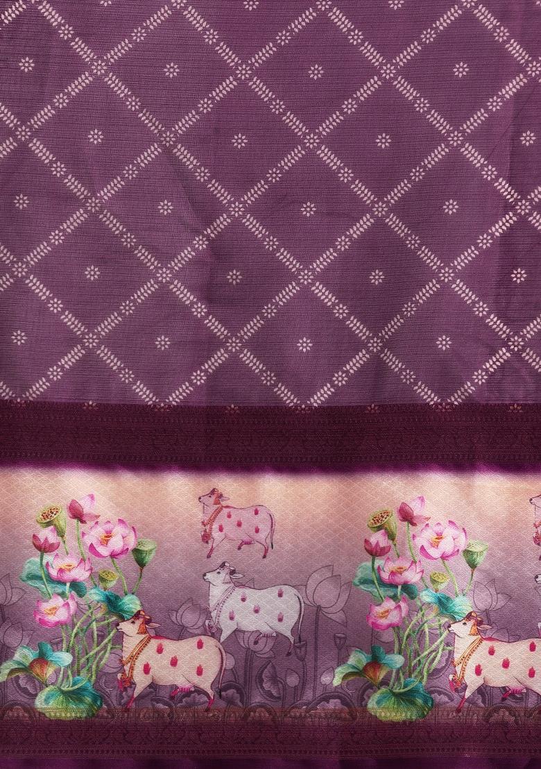 Purple Printed Kanjeevaram Silk Saree