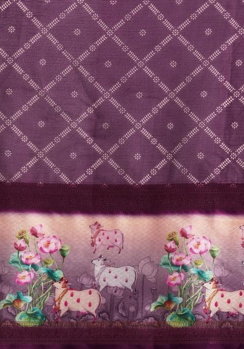 Purple Printed Kanjeevaram Silk Saree