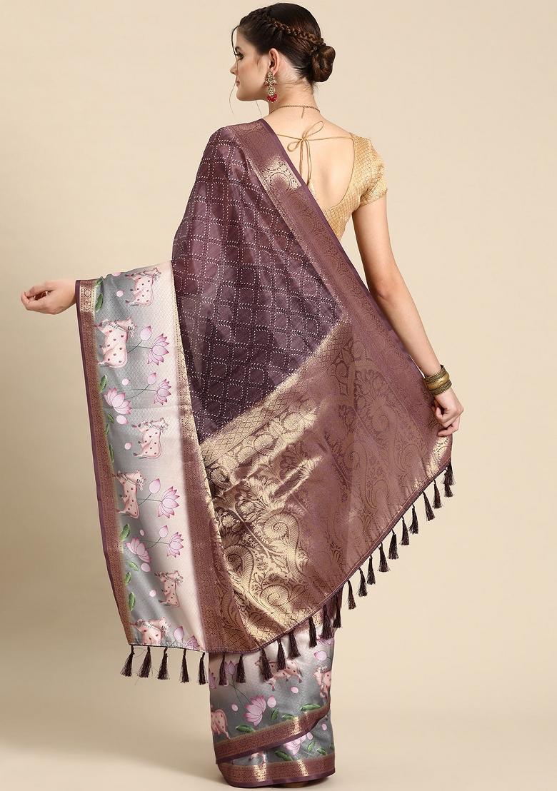 Purple Printed Kanjeevaram Silk Saree