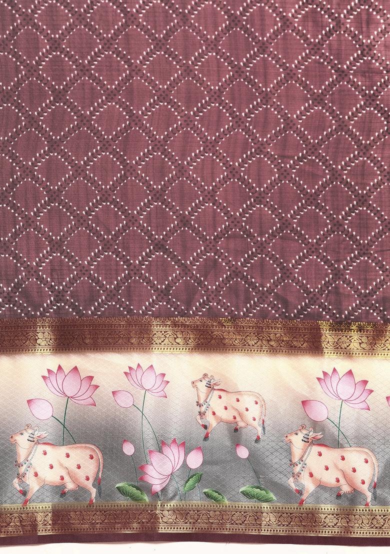 Purple Printed Kanjeevaram Silk Saree