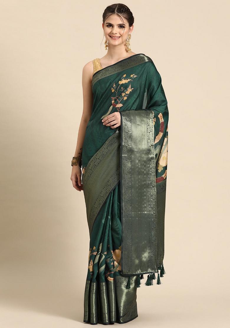 Green Printed Kanchipuram Silk Saree