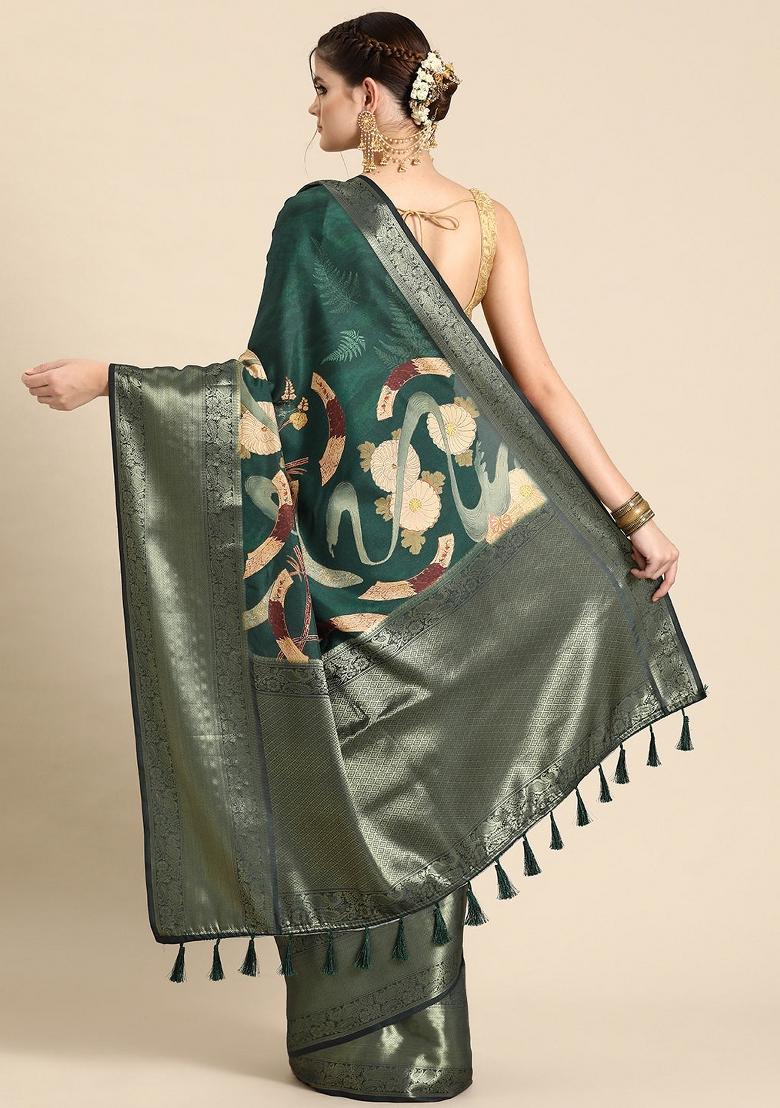Green Printed Kanchipuram Silk Saree