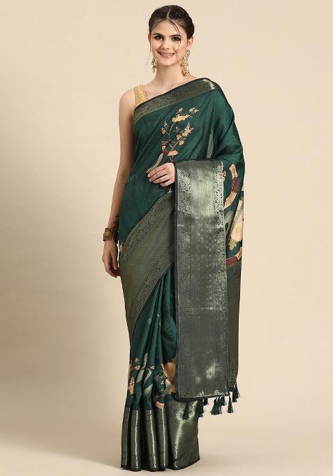 Green Printed Kanchipuram Silk Saree