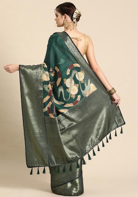 Green Printed Kanchipuram Silk Saree