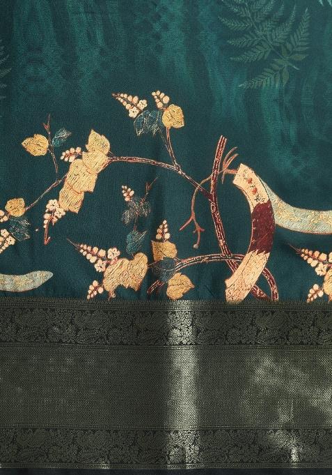 Green Printed Kanchipuram Silk Saree