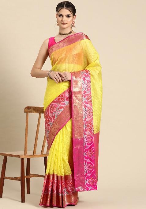 Yellow Woven Design Banarasi Silk Saree