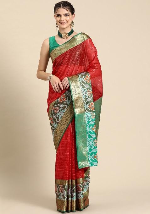 Red Woven Design Banarasi Silk Saree