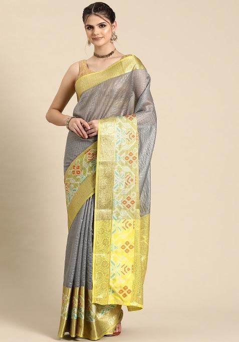 Grey Woven Design Banarasi Silk Saree