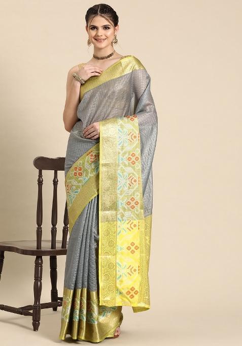 Grey Woven Design Banarasi Silk Saree