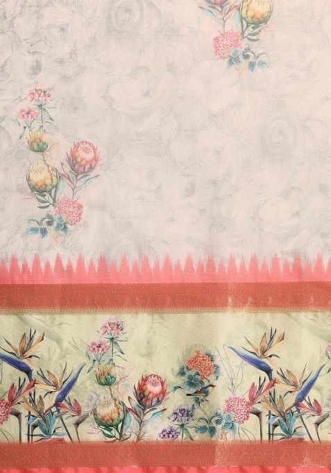 Grey Printed Kanjeevaram Silk Saree