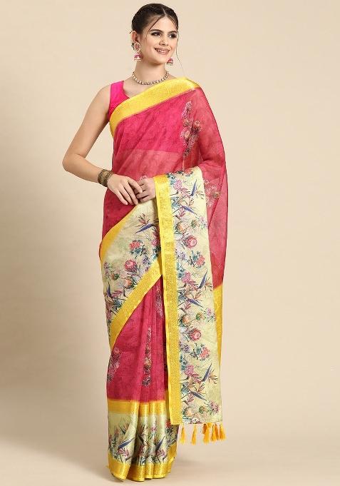 Red Printed Kanjeevaram Silk Saree