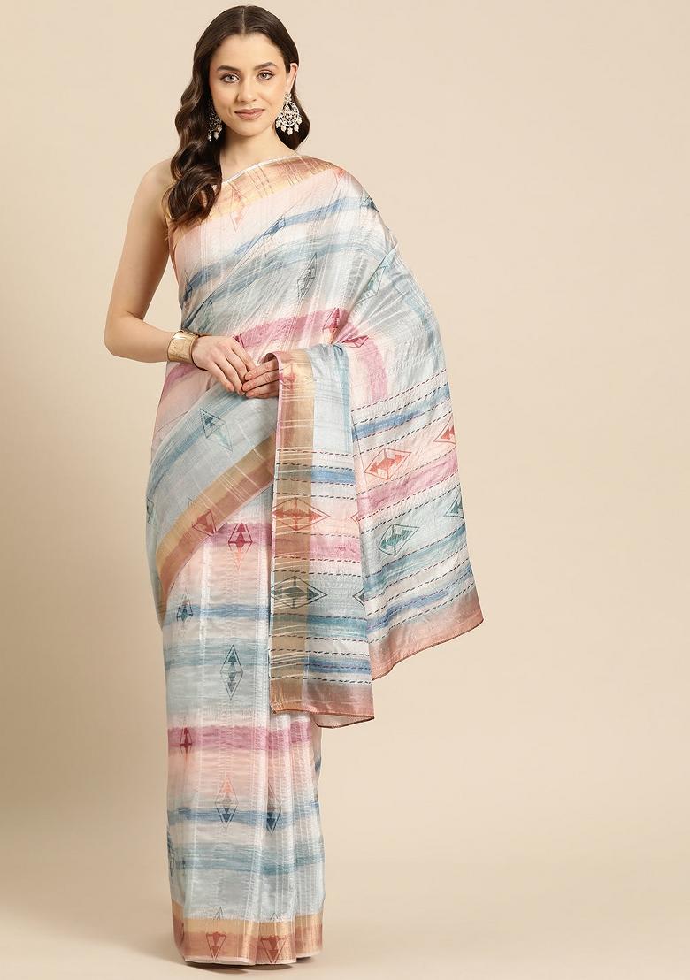 Multicolor Printed Silk Blend Saree