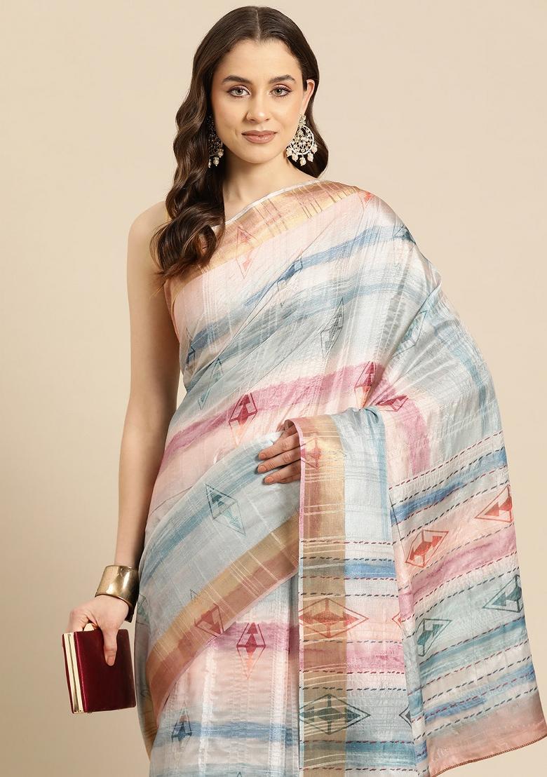 Multicolor Printed Silk Blend Saree