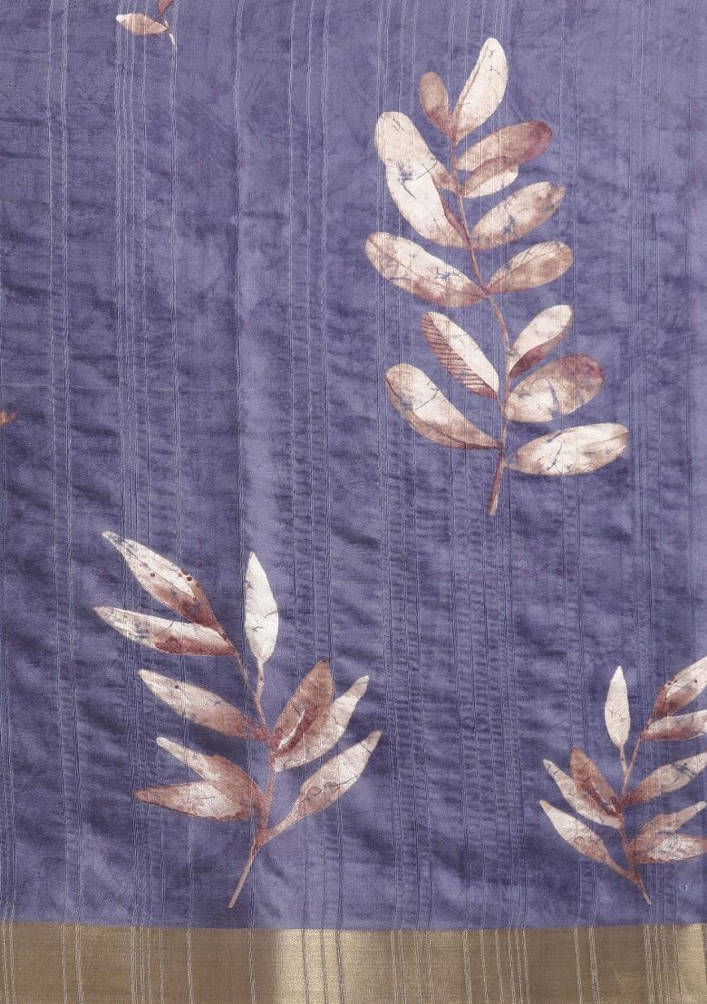 Royal Blue Printed Silk Blend Saree