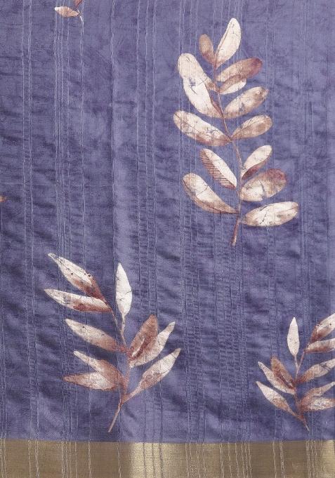 Royal Blue Printed Silk Blend Saree